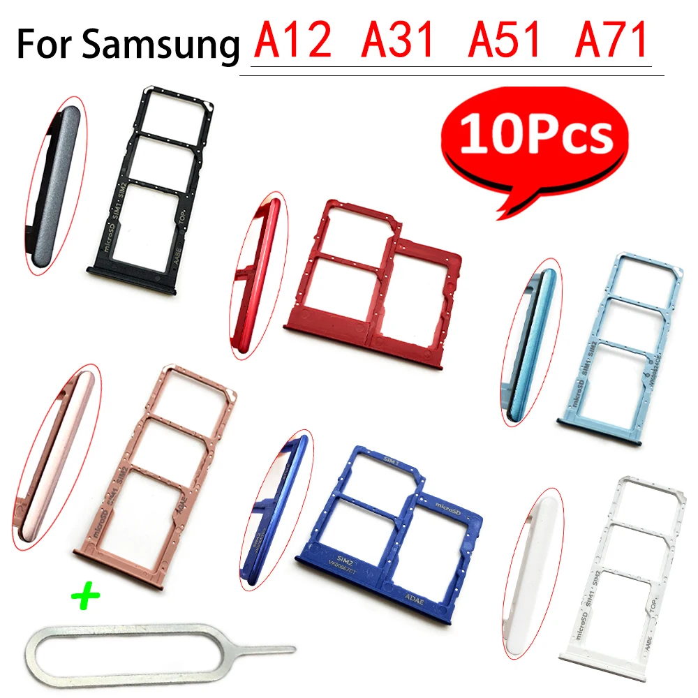 10Pcs， Dual card For Samsung A12 A31 A51 A71 Sim Card Reader Holder Sim Card Tray Holder chip slot drawer Adapter Parts