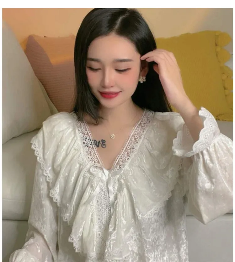 Thicken Warm Gold Velvet Sleepwear For Women Winter Pajamas Set Loose Long Sleeve V Neck Nightwear Pyjamas Female Home Suit