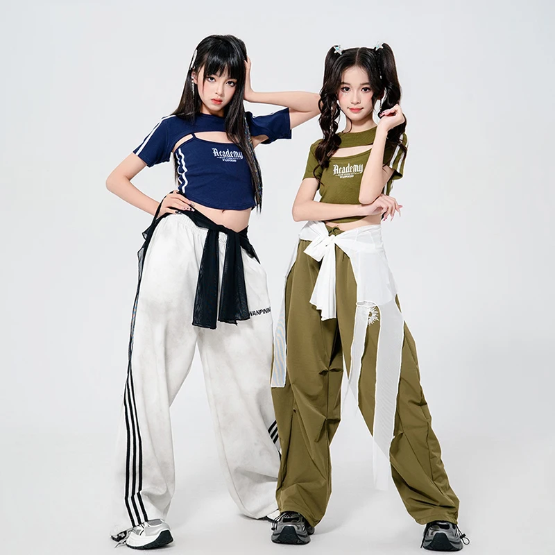 الهيب هوب K-pop المحاصيل الأعلى السراويل البضائع الأطفال الشارع الرقص الزي الاطفال الشارع الشهير ازياء فتاة مجموعة الجاز الملابس مجموعات XH2646