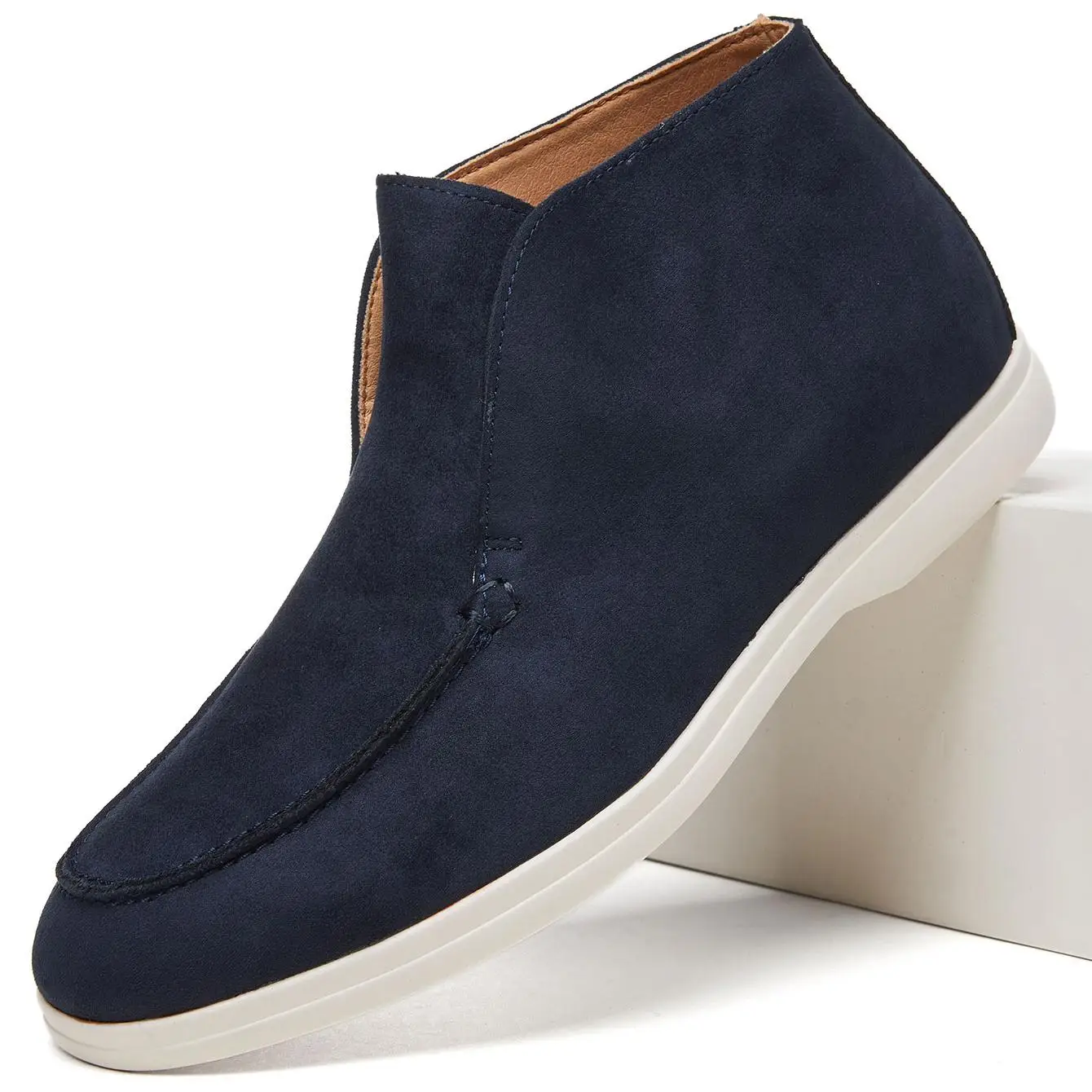 Desai Men's 2026 Autumn Winter Minimalist Suede PU Leather Slip-on Boots Non-slip Sole High-top Boots For Outdoor Walking
