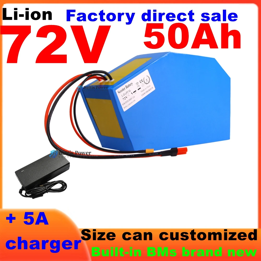 72v 50Ah lithium ion triangle battery 18650 li ion Polygon battery for 5000w Mountain Bike scooter Motorcycle + 5A charger