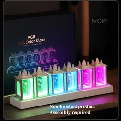 Digital Nixie Tube Clock Assembly Required with RGB LED Glows Table Clock for Gaming Desktop Decoration with Gift Box