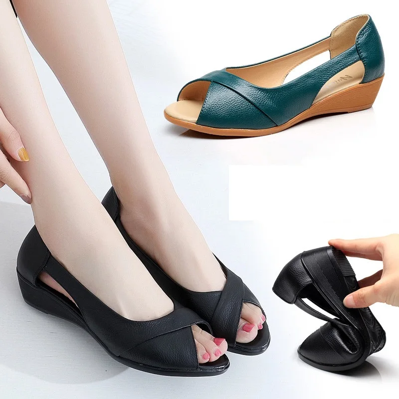Summer New Women Peep Toe Sandals Woman Slip-on Casual Walking Shoes Female Breathable Comfortable Lightweight Plus Size Shoes