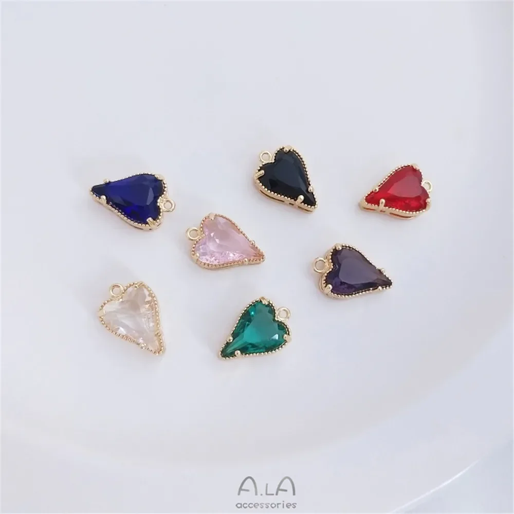 Liontin hati zirkon bertatahkan emas 14K liontin Cinta zirkonium kristal warna anting-anting kalung DIY