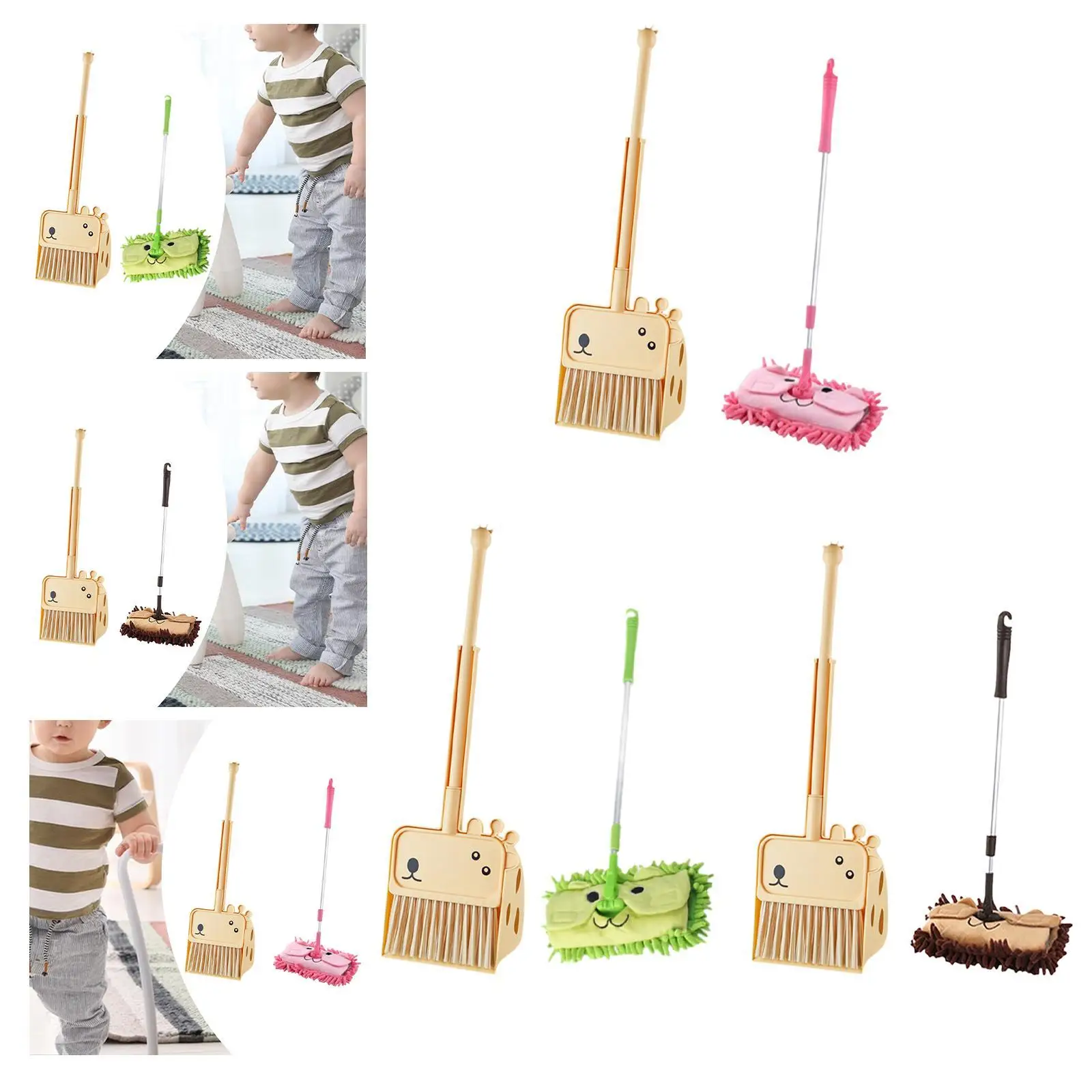 3x Mini Broom and Dustpan Mop Set Kids Cleaning Toy Set for Children Kids