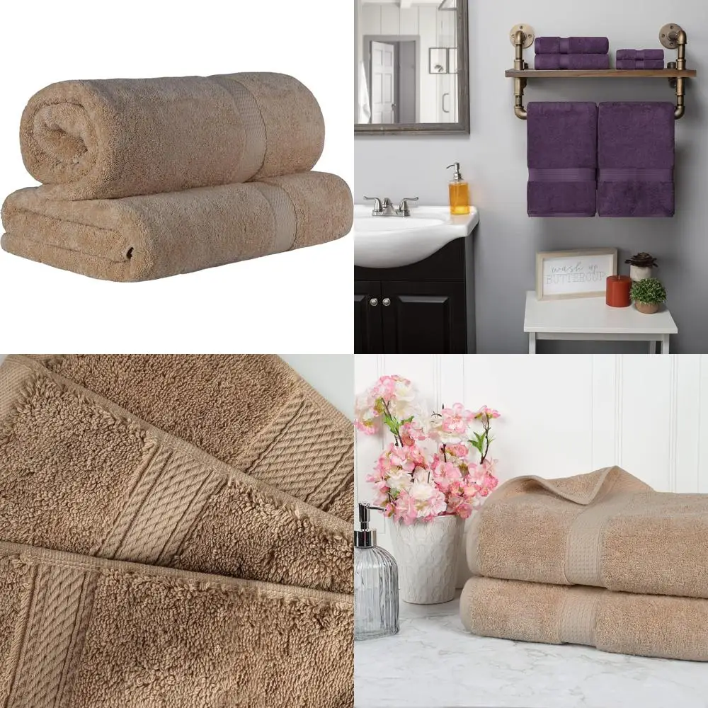 

Egyptian Cotton 2-Piece Bath Sheet Set for Shower and Bathroom, 34x68 Inches, Latte Colored Towels