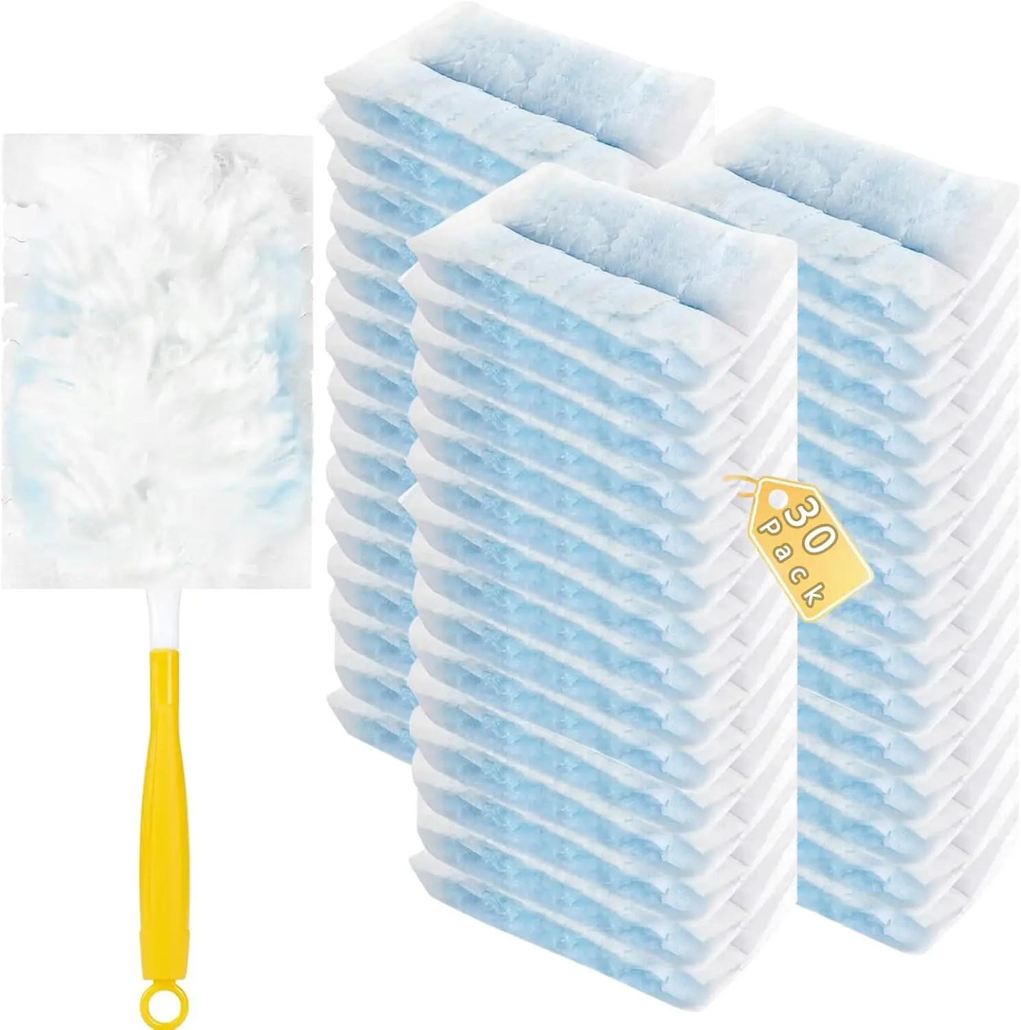 Paquete de 30 Recambios de Plumero Resistentes para Limpieza de Múltiples Superficies, Compatible con Swiffer, Incluye Mango Adicional
