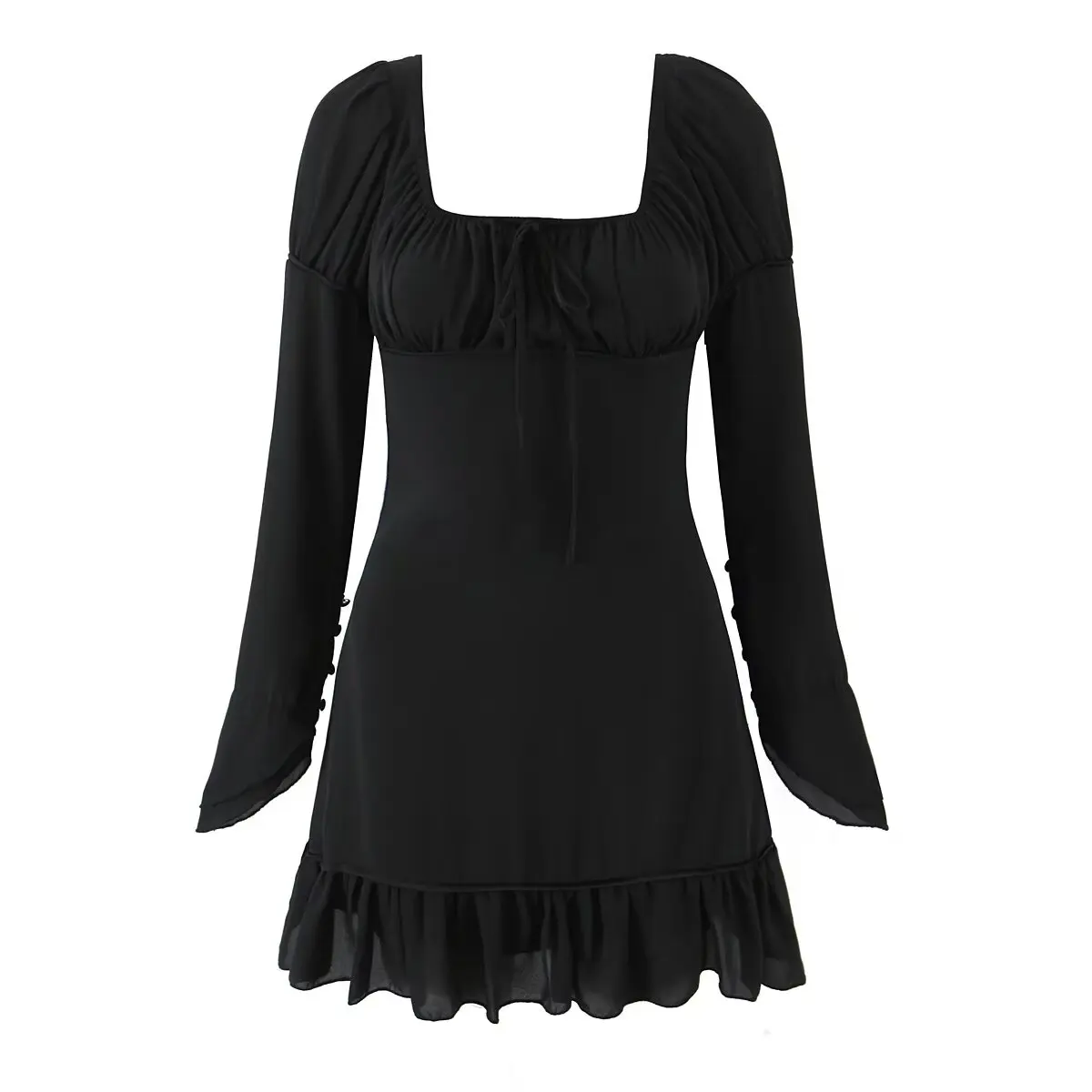 Faionable Long Sve Square Collar Dr JNLEAOG Women's Clothing Autumn New Sle French Sle Polyester H Version Casual