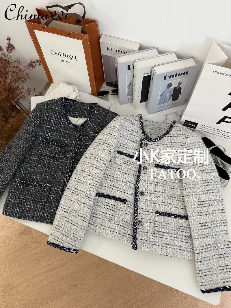 2025年冬新作 高級ヘビーニット長袖スリムショートダウンコート レディースファッション シングルブレスト エレガントジャケットトップ