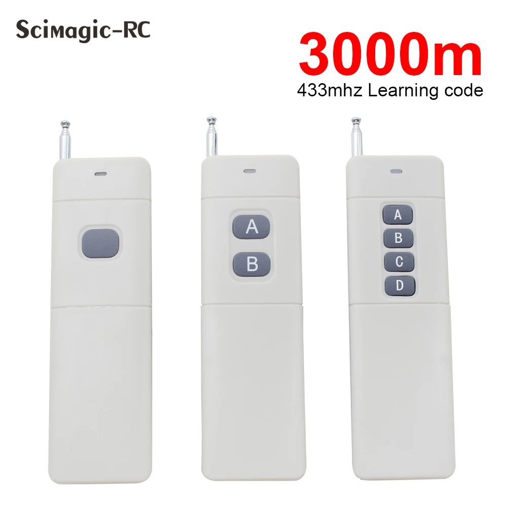 433MHz Long Distance 3000m 1527 Learning Type Transmitter 1/2/4 Button for RF Switch Receiver Controller Water Pump Light On Off