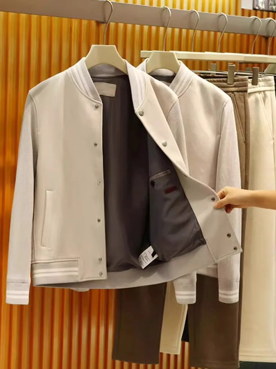   الجلد المدبوغ محبوك Jaet البيسبول طوق الرجال Faion ملابس خارجية الخريف الشتاء الوزن الثقيل تنوعا الشباب ular بولي...