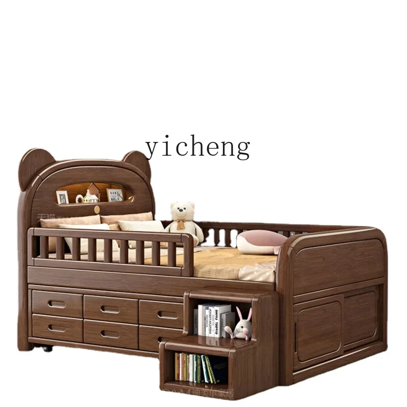 

Zk Solid Wood Children's Bed Half-Height Bed Boy Guardrail Girl Room Storage Multi-Functional Small Apartment with Light