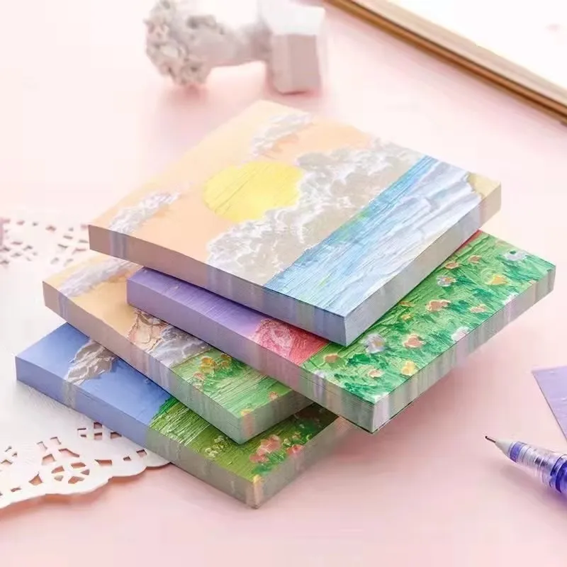 

New Oil Painting Sticky Memo Pad 80sheets Colored Notepad Kawaii Sticky Notes Office School Stationery Supply