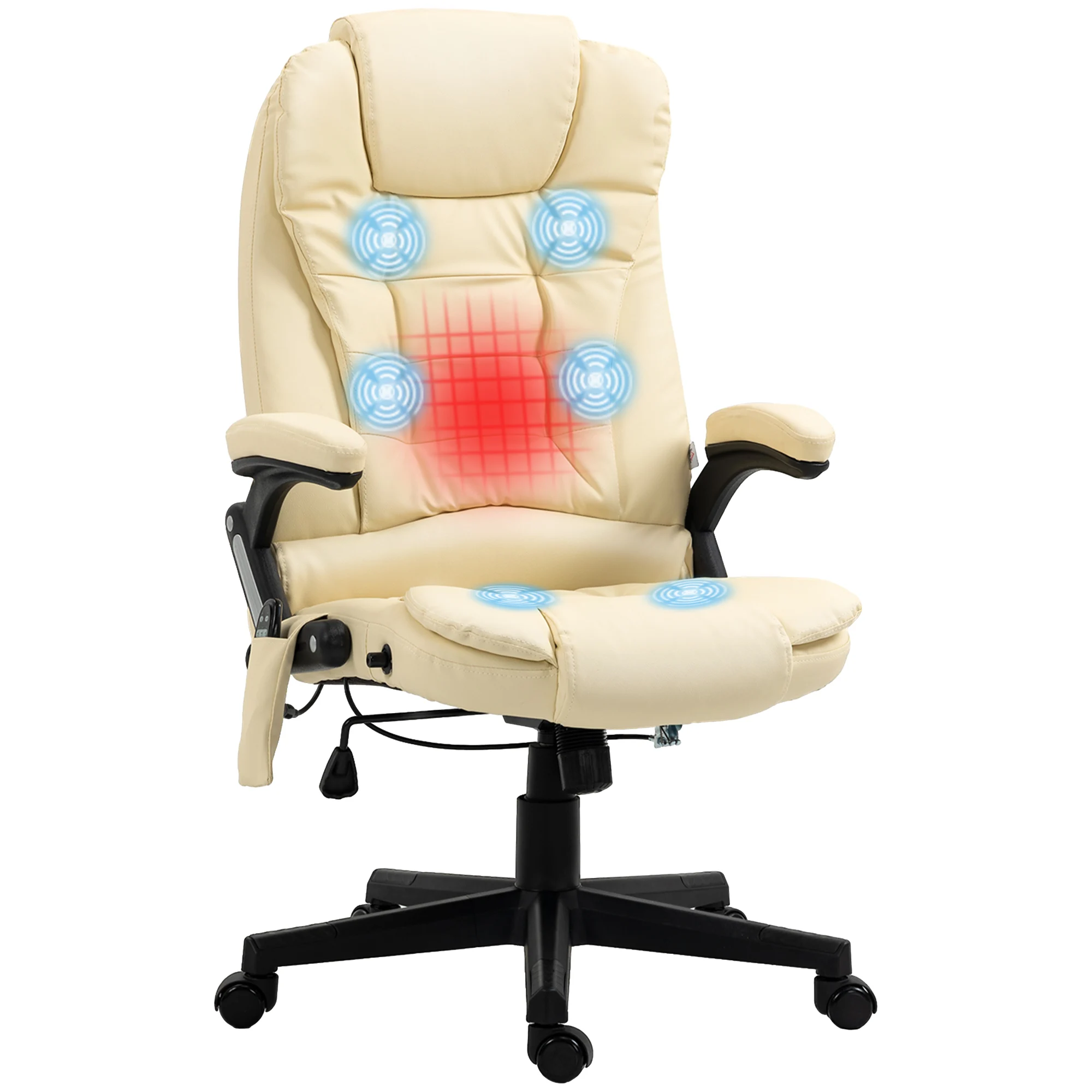 Homcom Massage Office Chair, Heated Reclining Computer Chair with 6 Vibration Points, Armrest and Remote, Beige