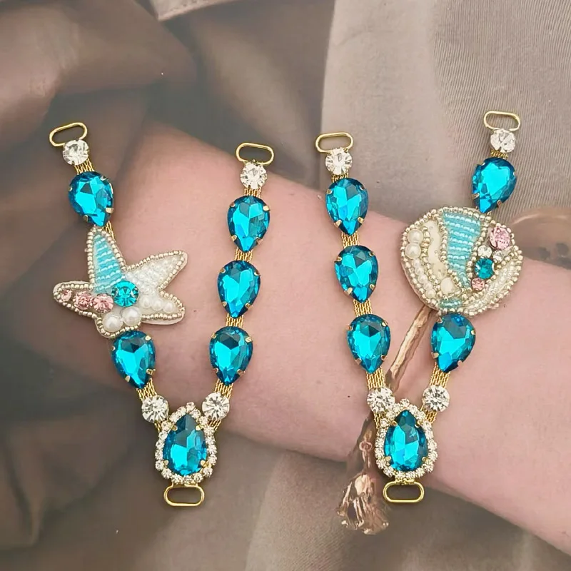 1Pair Starfish Shell Crystal Rhinestone Shoe Chain Buckle Bikini Flip Flops Connectors Metal Apparel Bags Cap DIY Garment Sewing