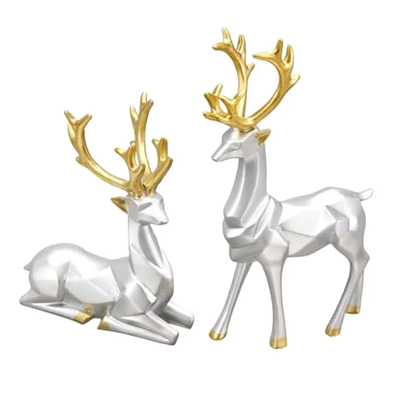 CYCLI-Decorative Gift Kit 2PCS Deer Sculpture 3D Geometric Deer Ornaments Used To Set Off The Festive Atmosphere Decoration Set