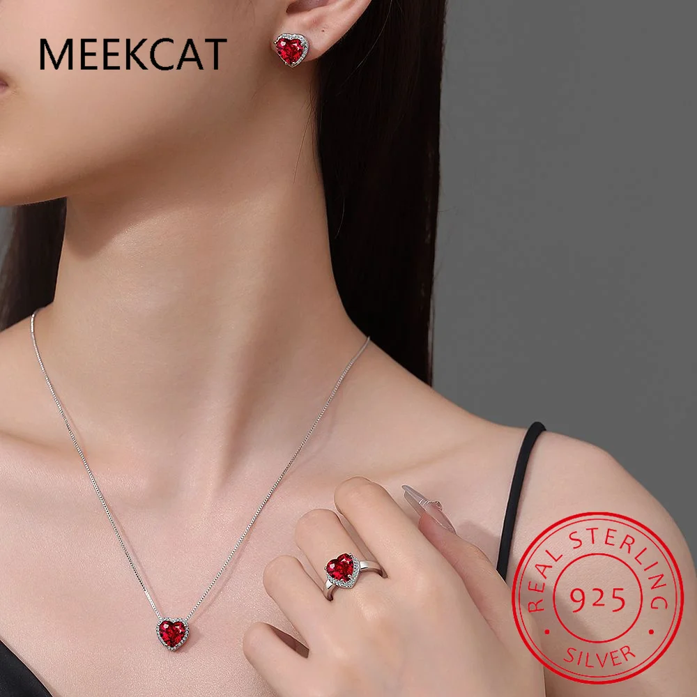 القلب مكون الأحمر روبي العقيق الطبيعي 925 حلَق من الفضّة الاسترليني للنساء الأحجار الكريمة غرامة مجوهرات Brincos de Prata