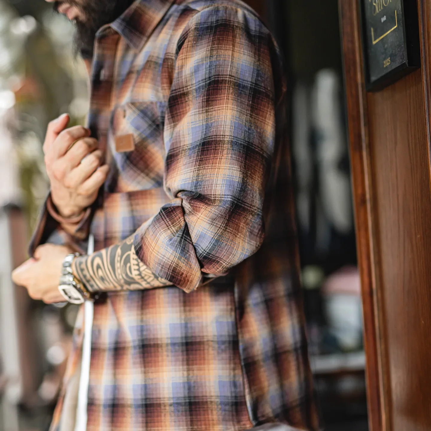 

Maden Vintage Men's Ombre Flannel Shirt Sherpa-Lined Warm Tops Cotton Long Sleeve Thickened Blouse for Autumn Winter Layering