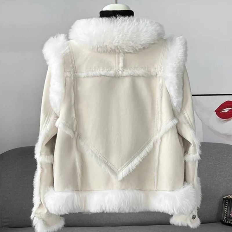 HKSH 가을 겨울 신상 여성용 짧은 인조 모피 코트 대비 색상 싱글 브레스티드 우아한 기품 럭셔리 인스 아우터웨어 HK12966