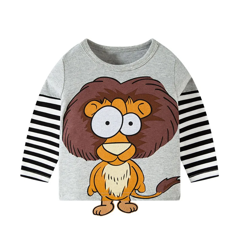 TUONXYE Boys Children's T-shirts Cartoon Cute Animal Pattern Stripe Shirts Casual Crew Neck for Long Sleeve Top Sport Clothes
