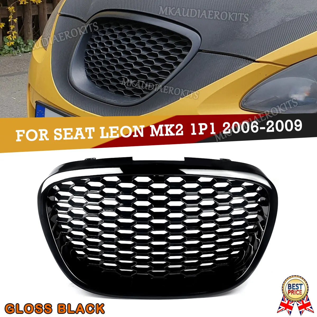 MAGICKIT For SEAT LEON MK2 1P1 06-09 Front Bumper Center Grille Gloss Black Grill Kidney CAR Accessories Tools