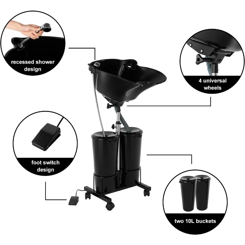 Plastic Shampoo Bowl Unit with 2 Bucket with Electric Pump and Drain Hoses, 270 Degree Rotation of Shampoo Basin