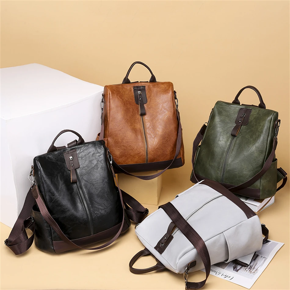 Multifunction Backpack Women Soft PU Leather Backpack Large Capacity School Bags for Girls New Fashion Female Bagpack Mochila