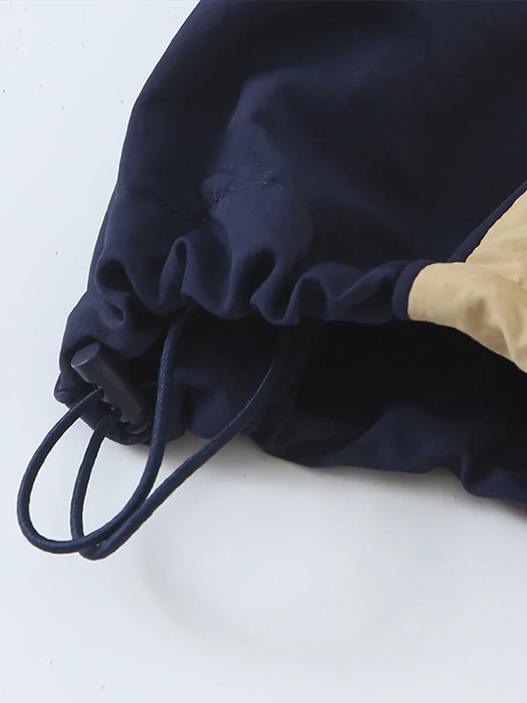 Kontrastierter Sportanzug für Damen, Freizeitanzug mit Stehkragen, Reißverschluss, Kordelzug, Mantel und weit geschnittener Hose, Herbst-Outfit 2026 für Frauen – Detail 6
