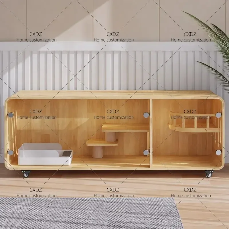 Solid Wood Cat Villa TV Cabinet Integrated Human Pet Furniture Oversized Circular Arc Cat Nest Cage Customizable Multi