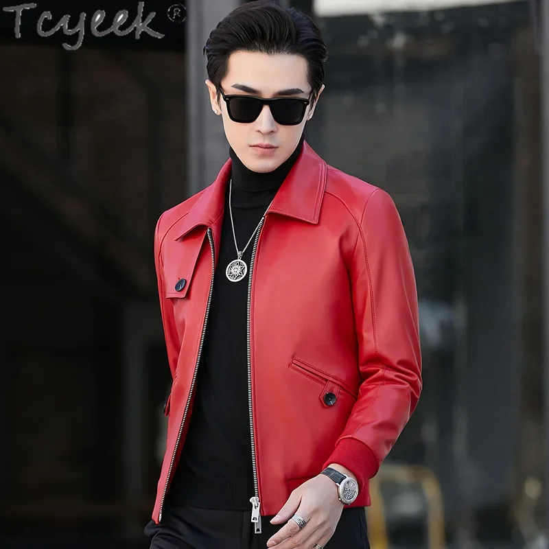 Tcyeek Real Leather Jacket Men Natural Sheepskin Coat 2024 Spring Autumn Clothes Short Style Men's Motocycle Jackets Trendy