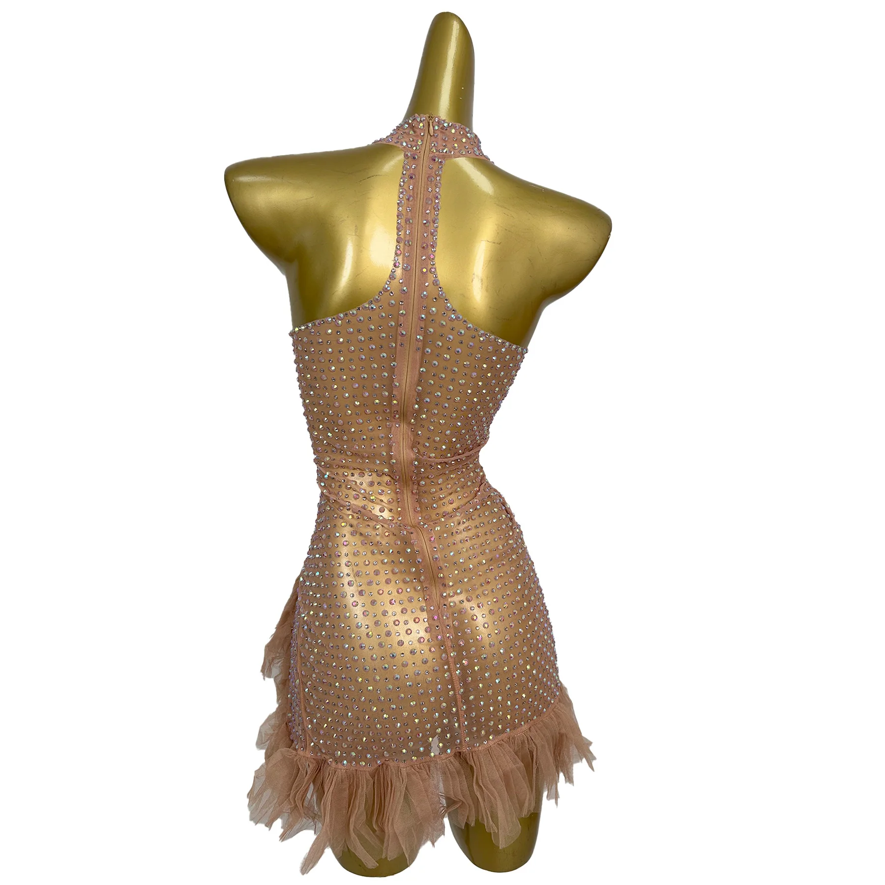 فستان حفلات نسائي فاخر من Guodongqun مثير بشبكة شفافة مجوفة ملونة من حجر الراين فستان غير منتظم لحفلات أعياد الميلاد وحفلات الكوكتيل #2