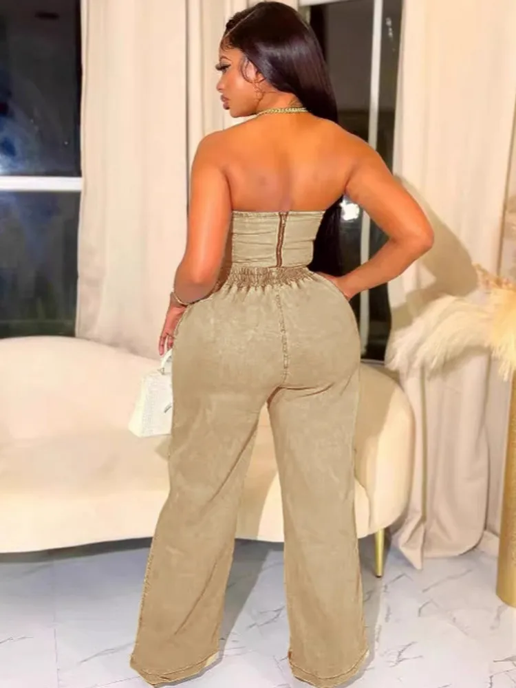 Set da donna da 2 pezzi Top senza spalline senza schienale e pantaloni a gamba larga Abiti da due pezzi Tuta da ginnastica 2025 Abito estivo autunnale