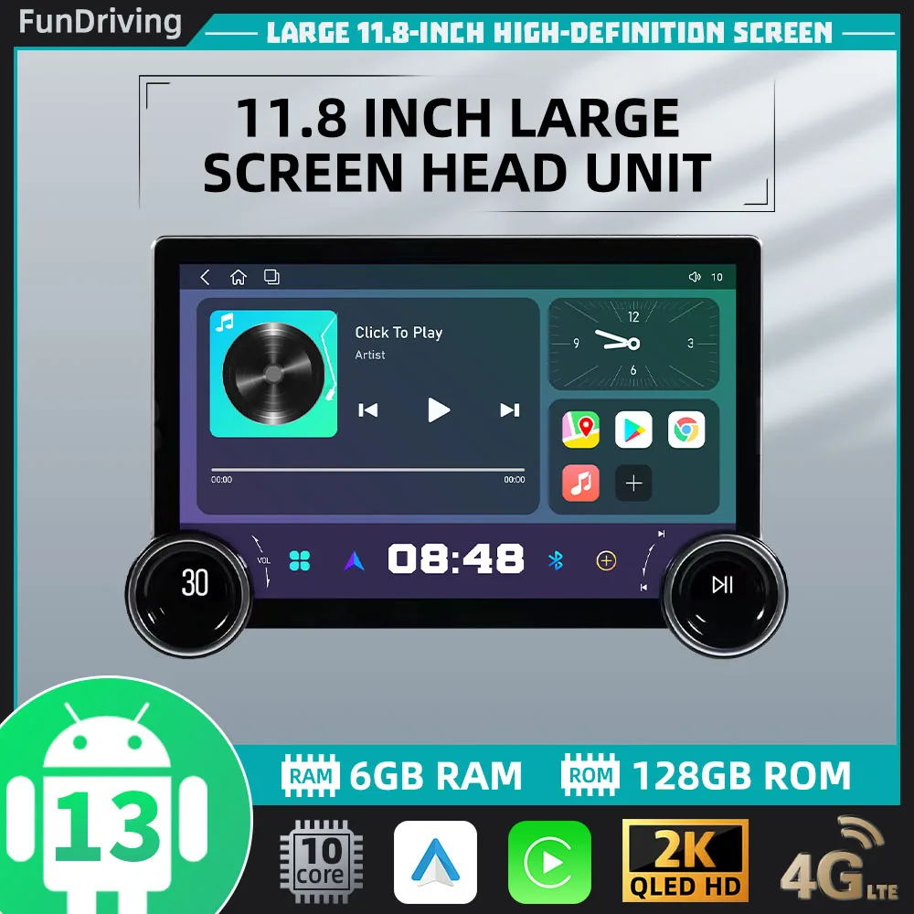 11.8 Inch Screen 2 Din 10 core Android Car Radio Navigation Multimedia Carplay GPS WiFi Head Unit Autoradio Car Stereo with Fan