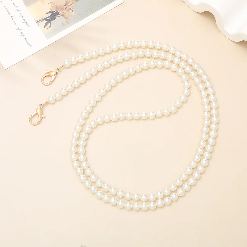 New ABS Pearl Crossbody Necklace Lanyard 120cm Bag Chain Fashion Ins Korea For iPhone 14Promax Bead Handmade With Slip Card