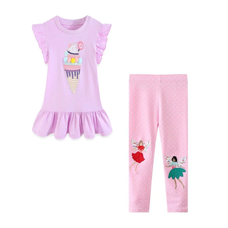 Jumping Meters 2 Pcs Dresses + Leggings Ice Cream Children's Clothing Sets For Summer 2 Pcs Suit Kids Outfits Sets Baby Clothes