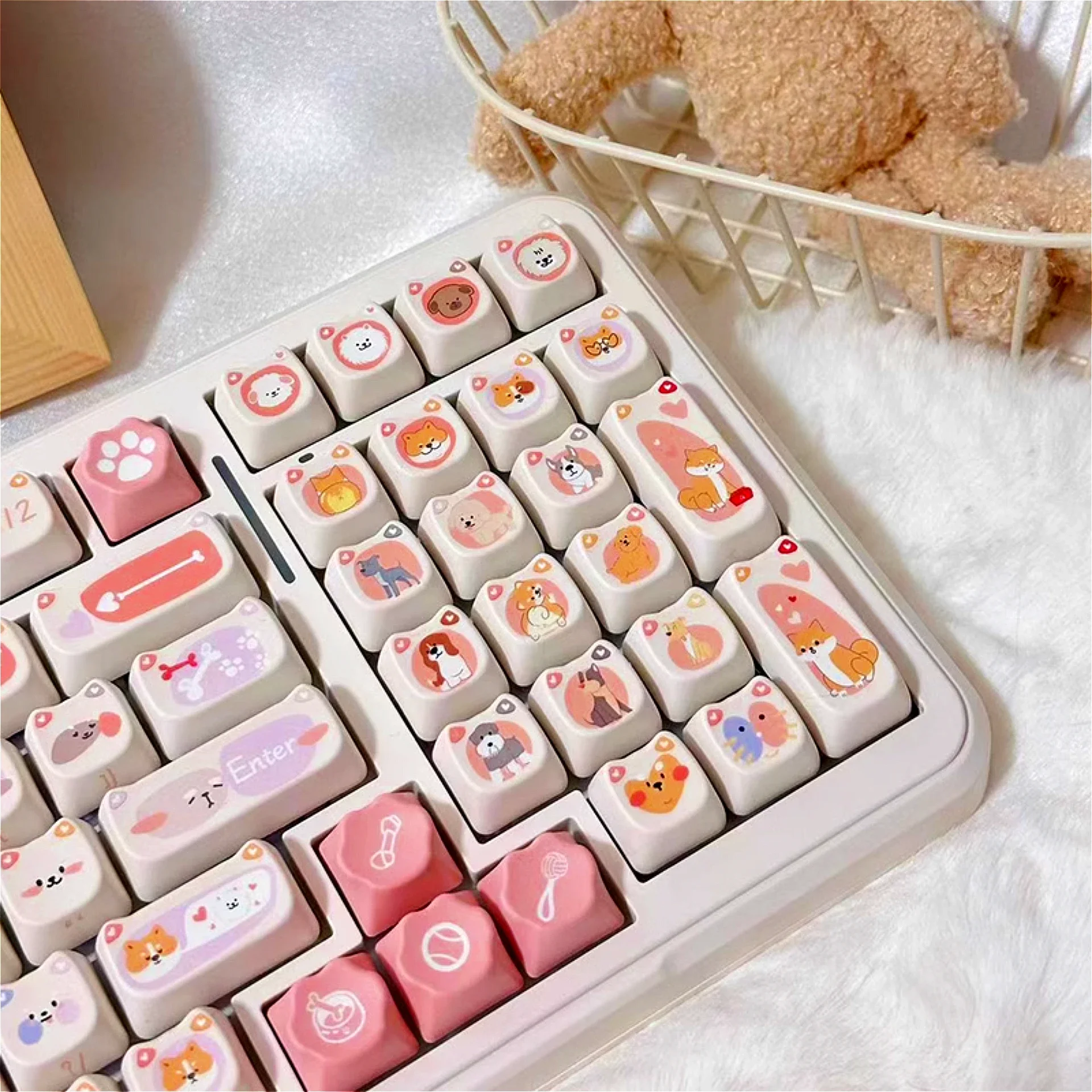 Cat Dog Cute Keycap Set PBT Large Complete Set MAO6.25U 7U Spacebar Keycaps for 60/64/84/98/108 Mechanical Keyboards