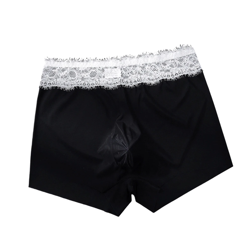 1pc Men Seamless Lace Trunks Ice Silk Ultra-thin Underwear Breathable Cool Panties 3D Bulge Pouch Boxer Shorts Tight-fitting