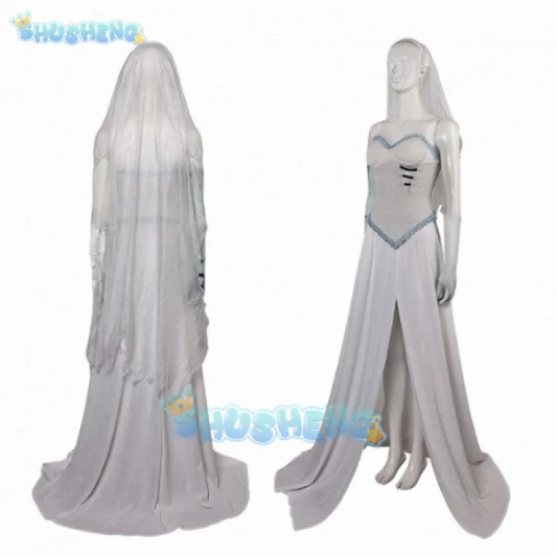 Emily cosplay Wedding Clothes Movie Corpse Bride Dress Disguise Outfits Headdress Neck Tie Halloween Party Woman Suits S-XXXL