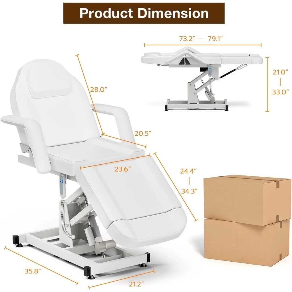 Massage bed. Professional Electric Massage Table 21'' - 33Height Adjustable73-79Length Adjustable Tattoo Chair for Tall Clients