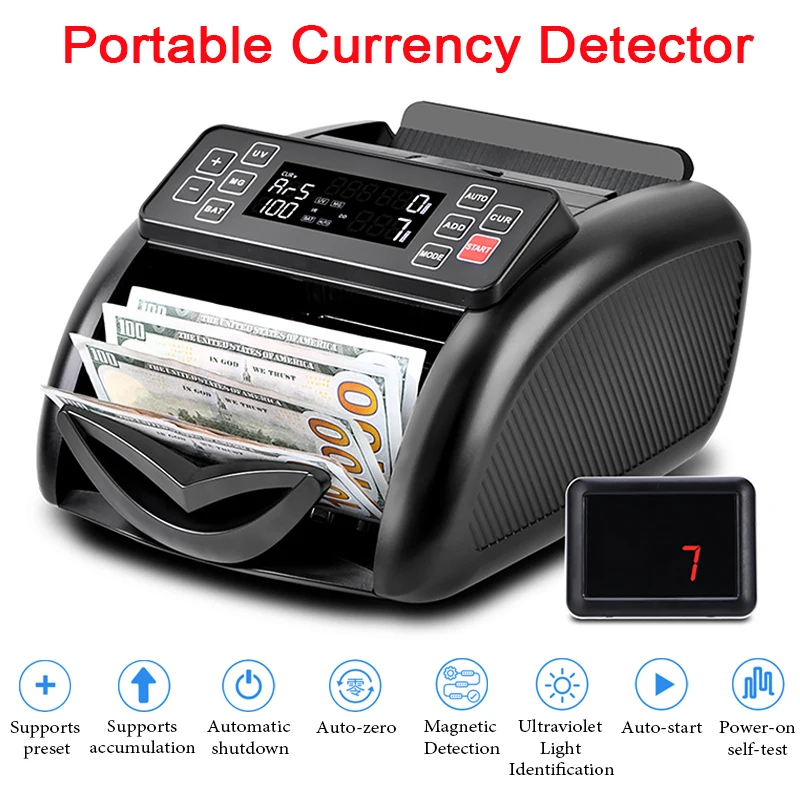 Multi-currency Money Counter with LCD Display & External LED Display Business Cash Register Bill Counterfeit Bill Detector
