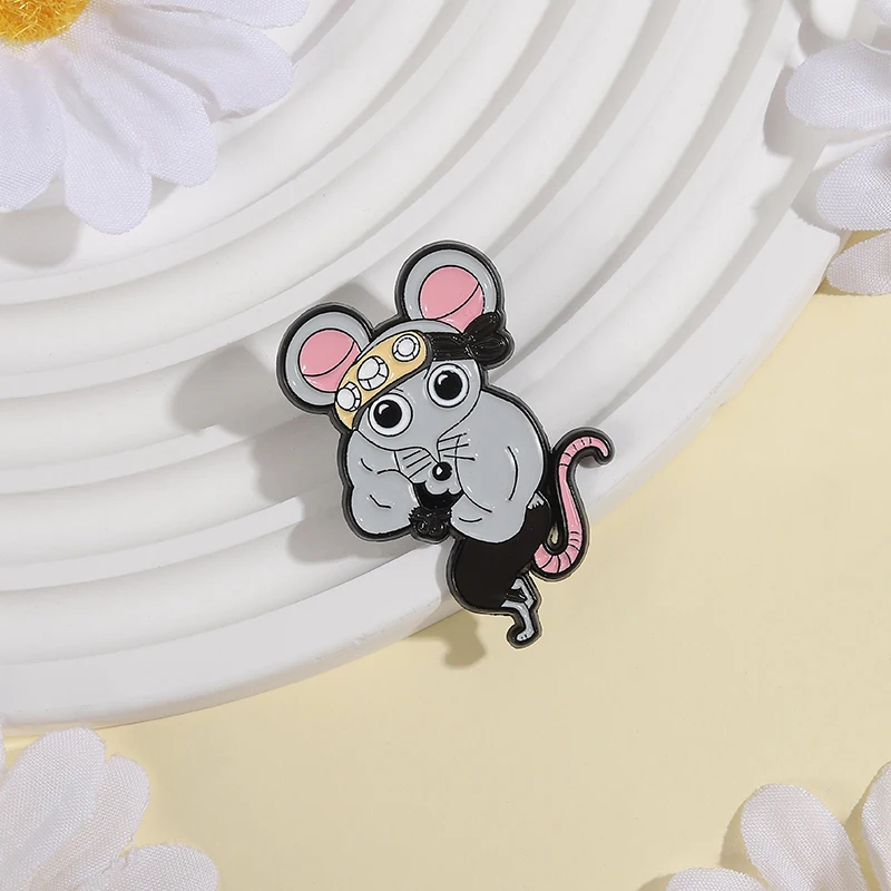 Fitness Muscle Mouse Enamel Pins Custom Japanese Anime Brooches Lapel Badges Clothes Animal Jewelry Gift for Friends - view 3