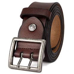 BISON DENIM Genuine Leather Vintage Men Belt Luxury Designer Business Waist Strap High Quality Casual Belt for Male's Jeans
