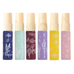 6PCS 10ML Macaron Printing Glass Bottle Essential Oil Thick Bottle Wood Grain Cap Spray Essential Oil Bottle