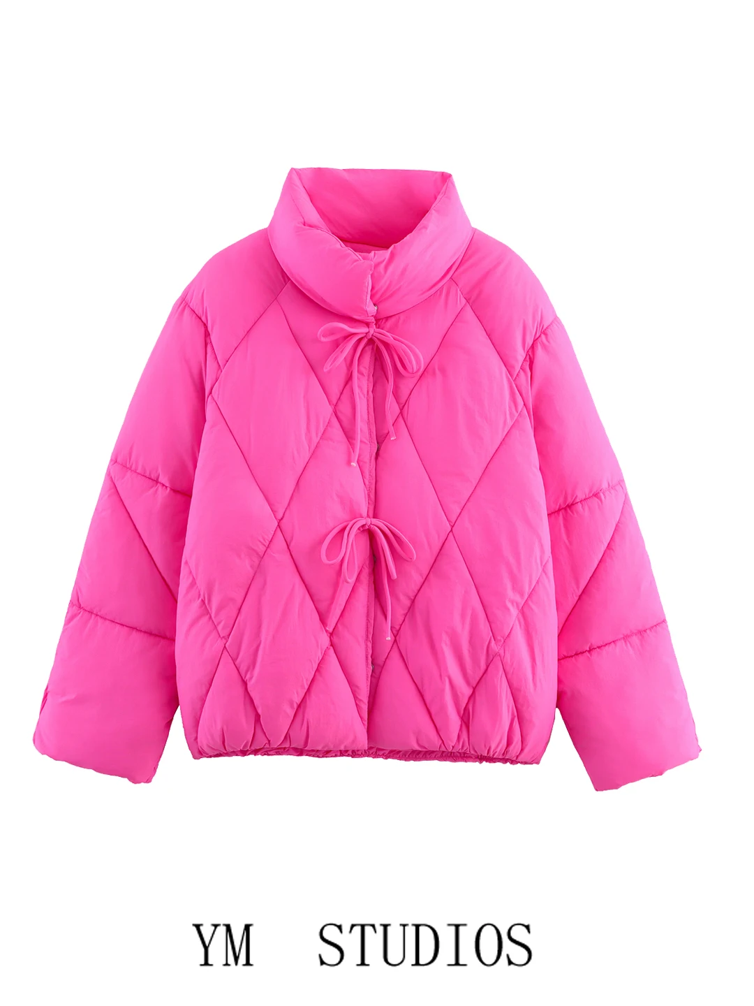 

Loose Women's Cotton Jaet Retro Commute Sle Tie-Dye Stand Collar Coat Fem Winter Bread Sle Long Sve Pure Color