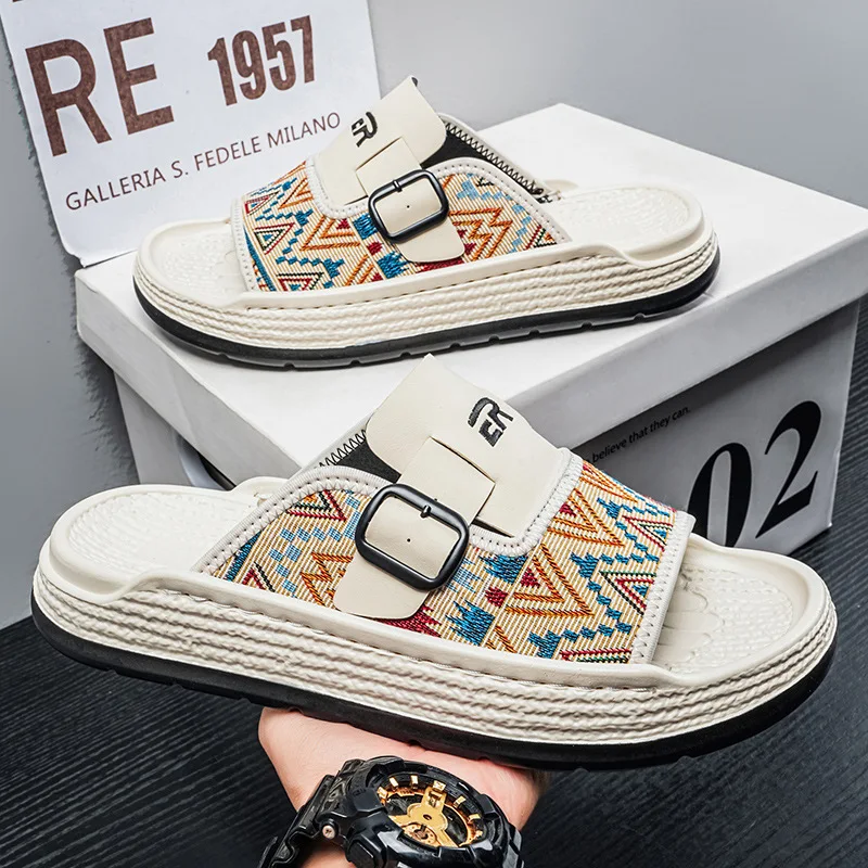 

Мужские модные шлепанцы-слипоны 2026 года с нескользящей толстой подошвой для пляжа, летняя прохладная мужская обувь