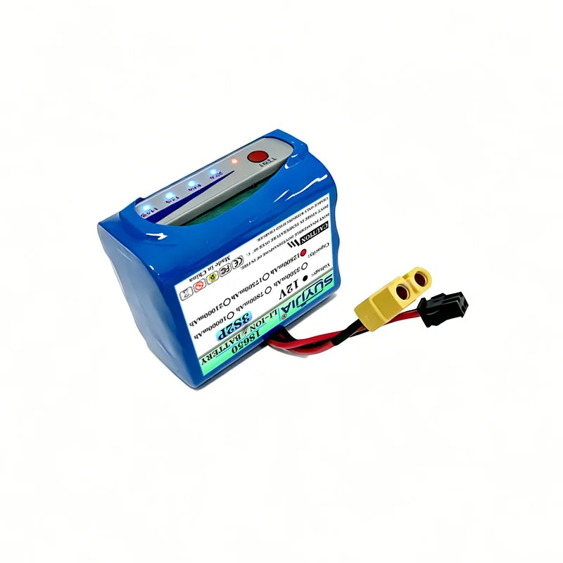 12V-3S2P 18650 Rechargeable Lithium Battery 12800mAh with LED Power Display and Built-in BMS Protection Board