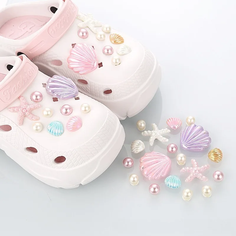 18PCS Fashion Shoe Charms Set Accessories Hole Shoe Buckle Cute Starfish Seashells Pearls Colorful DIY 3D Shoes Decorations Gift image 6