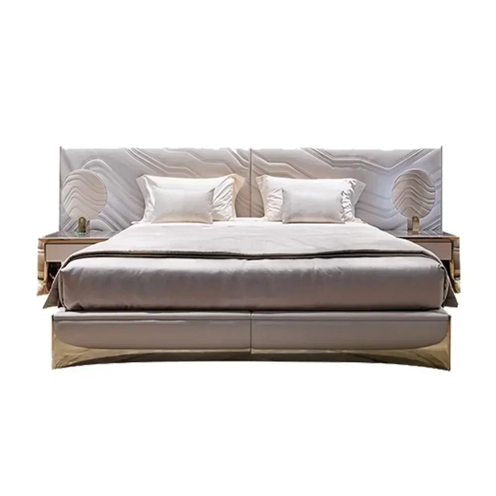 Light Luxury Imported Top Layer Cow Leather Double Bed 1.8m Master Bedroom Luxury High End Embroidered Leather Art Bed