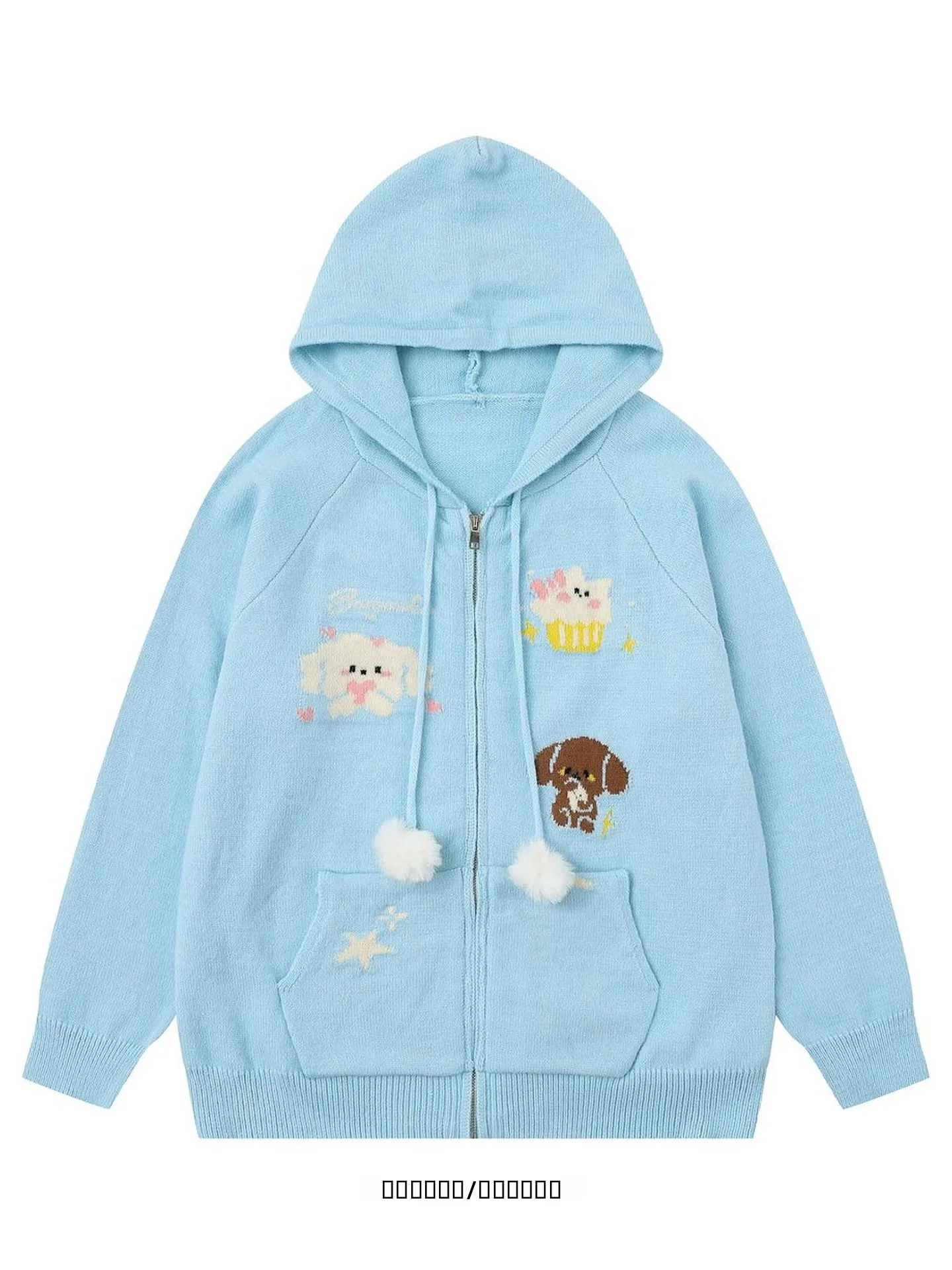 

Милый вязаный кардиган с мультяшным принтом для пар, свободный крой, с капюшоном, повседневный теплый свитер для осеннего сезона, подходит для студентов