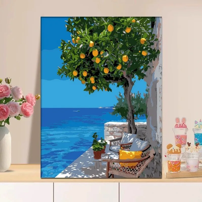 

A-0085 Hand Painted Landscape Oil Painting on Canvas, Mountain Lake Scenery, Wall Art Decor